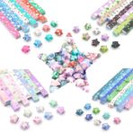 KIBBEH Origami yıldız kağıt şeritler, 2240 yaprak, 4 farklı sevimli çizgi film tasarımlı (toplam 32 motif), kendin yap el sanatları, okul ve el işi projeleri için