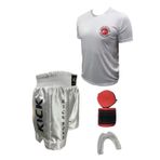 Kickboks Şortu Kickboks Tişörtü Bandaj Dişlik 4'lü Set (Beyaz, L)