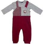Kidaxi Erkek Bebek Ekose Detaylı Ayıcıklı Salopet Takım 1-9 Ay Bordo - 1 - 3 Ay