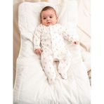 Kidaxi Jakarlı Baskılı Patikli Pamuklu Bebe Tulumu - Ekru - 1 - 3 Ay