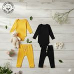 Kiddy Boo 2 Li Premium Set %100 Pamuk 0-3 Ay/24-36 Ay (3 Yaş)Arası Zıbın Çıtçıtlı Body ve Pantolon Takımı Unisex Kız Erkek Bebek Veçocuk2 - Sarı - Siyah - 12 - 18 Ay
