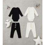 Kiddy Boo 2 Li Premium Set Nakışsız %100 Pamuk 0-3 Ay/24-36 Ay (3 Yaş)Arası Zıbın Çıtçıtlı Body ve Pantolon Takımı Unisex Kız Erkek Bebek ve Çocuk - Siyah - Beyaz - 12 - 18 Ay