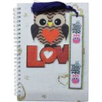 Kiddy World Sert Kapaklı Spiralli A5 Kareli Defter - Baykuş Love Aşk Kalp Desenli - Baykuş Ayraç Hediyeli