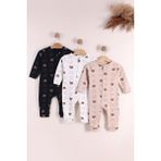 Kidello Kahve Kedi Fermuarlı Erkek Tulum Penye %100 Pamuk Yenidoğan 3lü Set Uyku Tulum (9AY 12AY 18AY) - 9 Ay