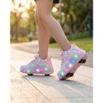 Kidessa 2256-N-DROPS LED Işıklı Çift Tekerlekli Akıllı Bağcıklı Unisex Çocuk Patenli Ayakkabı - NKT02256-BEYAZ-PEMBE-34 - Beyaz - Pembe