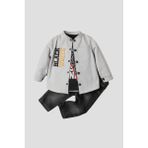 Kidex’s Baby Erkek Bebek Ceketli Takım Kot Pantolon Sweatshirt Spor Ceket Üçlü Takım Pamuklu - Taş - 6 - 9 Ay