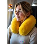 KidHug Büyüklere Peluş Boyun Yastığı Peluş Seyahat Yastığı Silikon Sert Bavul Çıtçıtlı