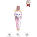 KIDMIC02 Pembe Kedi Figürlü Şarjlı Bt Karaoke Mikrofon ve Hoparlör 5W Kablosuz Mikrofon - Çok Renkli