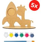 Kidose Roket ve Zürafa Ahşap Çerçeve Boyama Seti - Etkinlik Seti - Ahşap Boyama Kit - 5'li - Çok Renkli