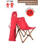 Kids Ahşap Katlanır Kamp & Bahçe Sandalyesi – Kahverengi İskelet - Kırmızı Kılıf