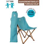 Kids Ahşap Katlanır Kamp & Bahçe Sandalyesi – Kahverengi İskelet - Turkuaz Kılıf
