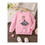 Kids Balo Yapan Kız Baskılı Kız Kışlık Çocuk Sweatshirt Pembe