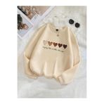 Kids Beş Kalp Baskılı Kız Kışlık Çocuk Sweatshirt Bej