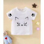 Kids Face Bisiklet Yaka Kedicik Pati Baskılı Oversize Kız Çocuk T-Shirt - 3 Yaş - Beyaz