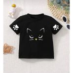 Kids Face Bisiklet Yaka Sevimli Kedicik Baskılı Pamuk Oversize Kız Çocuk T-Shirt - 12 Yaş - Siyah