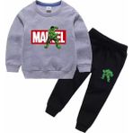 Kids Face Özel Tasarım Biiklet Yaka Marvel Hulk Baskılı %100 Pamuk Kışlık Erkek Çocuk Eşofman Takımı - 10 Yaş - Gri - Siyah