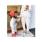 KİDS FACE Özel Tasarım Bisiklet Yaka Ayıcık Baskılı Oversize Anne-bebek Kız Çocuk Eşofman Takımı