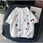 Kids Face Özel Tasarım Bisiklet Yaka Kurabiye Canavarı Baskılı %100 Pamuk Oversize Kız Çocuk T-Shırt - 7 Yaş - Beyaz