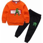 Kids Face Özel Tasarım Bisiklet Yaka Marvel Hulk Baskılı %100 Pamuk Kışlık Erkek Çocuk Eşofman Takımı - 12 Yaş - Turuncu - Siyah