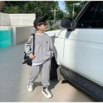 Kids Face Özel Tasarım Bisiklet Yaka Minimal Üçgen Baskılı Şardonlu Kışlık Erkek Çocuk Eşofman Takımı - 12 Yaş - Gri