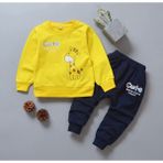 Kids Face Özel Tasarım Cute Zürafa Baskılı 3 Iplik Şardonlu Pamuk Erkek Çocuk Eşofman Takımı - Sarı - Lacivert - 6 Yaş