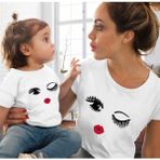 Kids Face Özel Tasarım Güzel Kirpikler Baskılı % 100 Pamuk Yeni Trend Anne-Çocuk Kombini T-Shırt - 5 Yaş - Beyaz