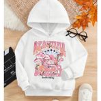 Kids Face Özel Tasarım Kapüşonlu Beautıful Butterfly Baskılı Şardonlu Kışlık Kız Bebek-Çocuk Sweatshırt - Beyaz - 3 Yaş