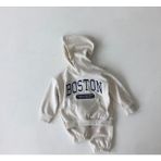 Kids Face Özel Tasarım Kapüşonlu Boston Baskılı Şardonlu Kışlık Erkek Bebek-Çocuk Eşofman Takımı - 2 Yaş - Gri