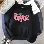Kids Face Özel Tasarım Kapüşonlu Bratz Baskılı Şardonlu Kışlık Oversize Kız Çocuk Sweatshırt - Siyah - 9 Yaş
