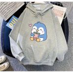 Kids Face Özel Tasarım Kapüşonlu Çikolatalı Smoothie Baskılı Kışlık Yeni Trend Kız Çocuk Sweatshırt - Gri - 9 Yaş