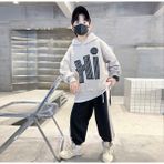 Kids Face Özel Tasarım Kapüşonlu Hı Baskılı Şerit Dikilşi 3 Iplik Kışlık Hip Hop Erkek Çocuk Eşofman Takımı - 4 Yaş - Beyaz