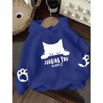 Kids Face Özel Tasarım Kapüşonlu Judging You Kedi Baskılı %100 Pamuk Oversize Kız Çocuk Sweatshırt - Saks Mavi - 16 Yaş