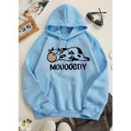 Kids Face Özel Tasarım Kapüşonlu Mooooody Baskılı Şardonlu Yeni Trend Kız Çocuk Hoodie-Sweatshırt - 14 Yaş - Bebe Mavisi