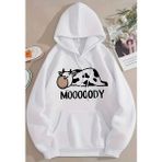 Kids Face Özel Tasarım Kapüşonlu Mooooody Baskılı Şardonlu Yeni Trend Kız Çocuk Hoodie-Sweatshırt - 3 Yaş - Beyaz