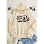 Kids Face Özel Tasarım Kapüşonlu Mooooody Baskılı Şardonlu Yeni Trend Kız Çocuk Hoodie-Sweatshırt - 8 Yaş - Bej