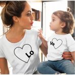 Kids Face Özel Tasarım Lo ve Kalp Baskılı Şık Anne-Kız Çocuk Kombini T-Shırt.1 Adet Fiyatıdır - Beyaz - 15 Yaş