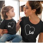 Kids Face Özel Tasarım Lo ve Kalp Baskılı Şık Anne-Kız Çocuk Kombini T-Shırt.1 Adet Fiyatıdır - Siyah - 3XL
