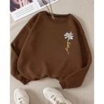 Kids Face Özel Tasarım Papatya Baskılı 3 Iplik Şardonlu %100 Pamuk Kız Çocuk Sweatshırt - Kahverengi - 10 Yaş