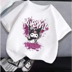 Kids Face Özel Tasarım Şapkalı Kuromi Baskılı %100 Pamuk Oversize Bisiklet Yaka Kız Çocuk T-Shırt - 12 Yaş - Beyaz