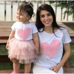Kids Face Özel Tasarım Toz Pembe Kalp Baskılı Yeni Trend Anne-Çocuk Aile Kombini T-Shırt.1 Adet Fiyatıdır. - Beyaz - 5 Yaş