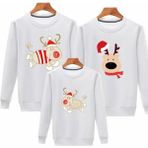 Kids Face Özel Tasarım Yılbaşı Şapkalı Geyik Ailesi Baskılı Kışlık Aile Kombini Sweatshirt.1 Adet Fiyatıdır - Beyaz - 9 Yaş