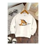 Kids Fermuarlı Kedi Baskılı Kız Kışlık Çocuk Sweatshirt Beyaz