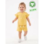 Kids Kingdom Pamuklu Organik Özel Seri Ahşap Düğme Detaylı Kız Bebek 2li Takım - 1 - 1,5 Yaş - Sarı
