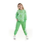 Kids Kız Çocuk Eşofman Takımı Çiçek Baskılı Alt Üst İkili Takım Pamuklu Mevsimlik Ak2501 (Yeşil, 2 Yaş)