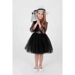 Kids Kız Çocuk Şapkalı Ve Tül Dantel Trend Abiye Elbise Ak2228 - Siyah - 9 Yaş