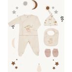 Kids Little Store 5 Li Animals Kingdom % 100 Pamuk Yenidoğan Hastane Çıkışı (56 cm ) - Standart - Krem