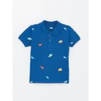 Kids Mavi Polo Yaka Kısa Kollu Desenli Erkek Bebek Tişört - 3 - 4 Yaş - Dropsuz - Blue