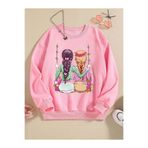 Kids Salıncakta İki Kız Baskılı Kız Kışlık Çocuk Sweatshirt Pembe
