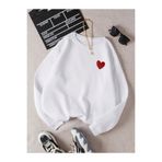 Kids Tek Küçük Kırmızı Kalp Baskılı Kız Kışlık Çocuk Sweatshirt Beyaz