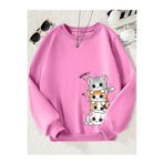 Kids Üst Üste Dörtlü Kediler Baskılı Kız Kışlık Çocuk Sweatshirt Pembe